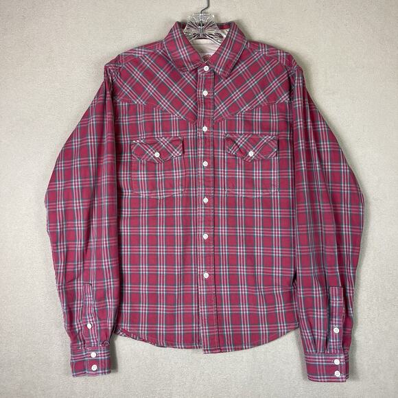 Christian Audigier Shirt‎ Mens S Red Plaid Long Sleeve Chest Pockets Button Up - Picture 1 of 13